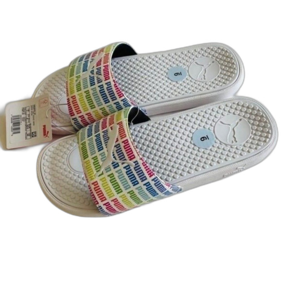 PUMA SLIDES Women’s size 9 Rainbow color/ white Comfortable NEW - Picture 3 of 5